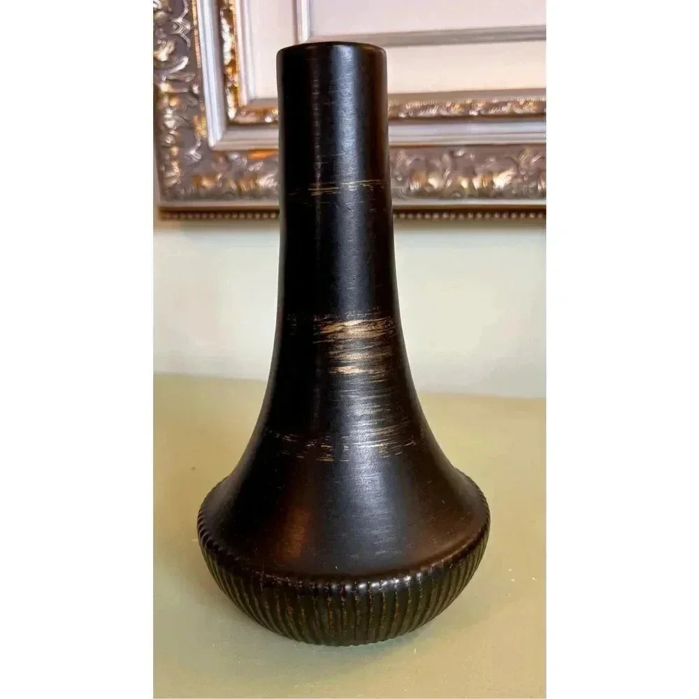 McCoy Pottery Vase Dark Brown Textured Rustic Farmhouse Decor USA